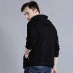 Men Black Solid Hooded Sweatshirt