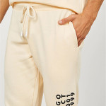 Men Cream-Colored Solid Slim Fit Cotton Joggers