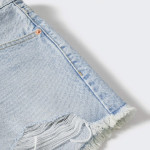 Women Blue Pure Cotton Frayed Denim Shorts