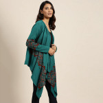 Women Teal Green & Black Geometric Patterned Longline Waterfall Shrug