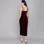 Maroon Velvet Sheath Midi Dress