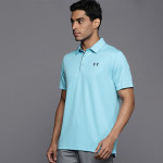 Men Blue Tech Brand Logo Polo Collar Loose T-shirt