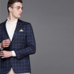 Men Navy Blue & Beige Slim Fit Checked Single Breasted Smart Casual Blazer