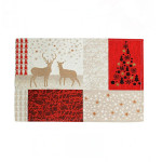 Red Set of 7 Christmas Jacquard Woven Table Mats & Runner