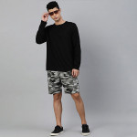 Men Charcoal Grey Camouflage Printed Pure Cotton Cargo Shorts