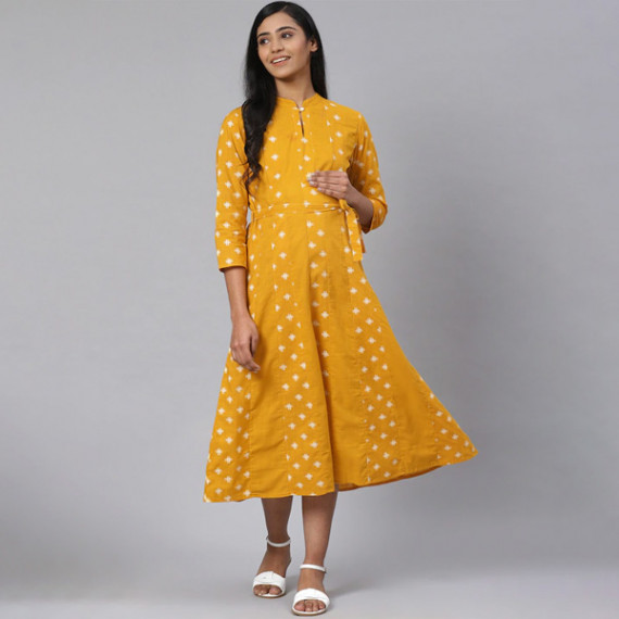 https://fazhionshore.com/products/women-mustard-yellow-off-white-printed-pure-cotton-maternity-a-line-dress