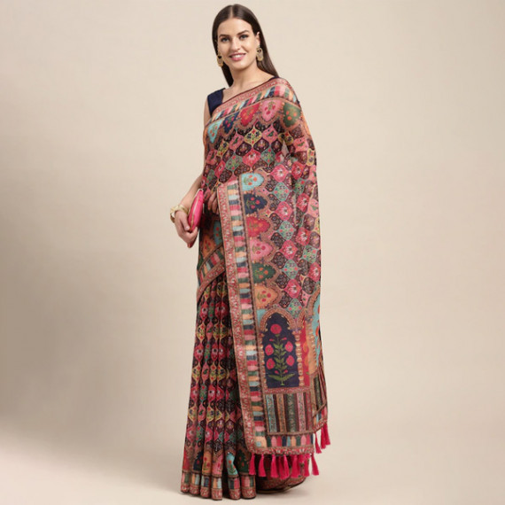 https://fazhionshore.com/products/peach-coloured-multicoloured-kalamkari-sequinned-linen-blend-block-print-saree